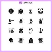 Universal Icon Symbols Group of 16 Modern Solid Glyphs of outsourcing international report global power Editable Vector Design Elements