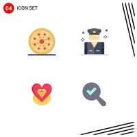 Set of 4 Commercial Flat Icons pack for drink diamond pizza people heart Editable Vector Design Elements