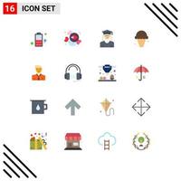 Modern Set of 16 Flat Colors Pictograph of user sweets education cream food Editable Pack of Creative Vector Design Elements