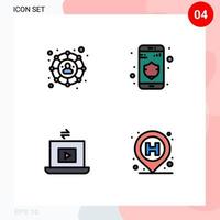 Pictogram Set of 4 Simple Filledline Flat Colors of connections play data laptop location Editable Vector Design Elements