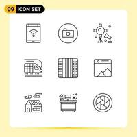 Pictogram Set of 9 Simple Outlines of accordion transport multimedia train studio lightning Editable Vector Design Elements