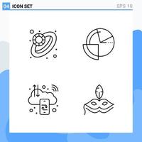 Modern 4 Line style icons. Outline Symbols for general use. Creative Line Icon Sign Isolated on White Background. 4 Icons Pack. vector