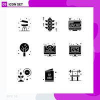 Group of 9 Modern Solid Glyphs Set for options control seo configuration summer Editable Vector Design Elements