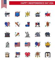 paquete de iconos de vector de stock del día americano 25 signos y símbolos de línea llena plana para mapa unido hombres carrito de riel elementos de diseño de vector de día de estados unidos editables