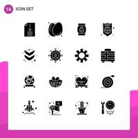 Set of 16 Vector Solid Glyphs on Grid for full arrow bottle shield internet Editable Vector Design Elements