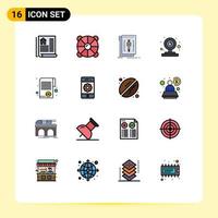 Pack of 16 Modern Flat Color Filled Lines Signs and Symbols for Web Print Media such as document webcam code web program Editable Creative Vector Design Elements