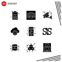 colección de 9 iconos vectoriales en estilo sólido símbolos de glifo perfecto de píxeles para web y signos de iconos sólidos móviles sobre fondo blanco 9 iconos vector