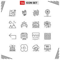 16 Icons Line Style. Grid Based Creative Outline Symbols for Website Design. Simple Line Icon Signs Isolated on White Background. 16 Icon Set. vector