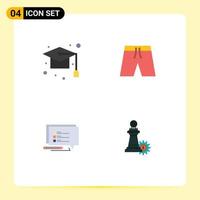 Group of 4 Modern Flat Icons Set for cap chat school clothing message Editable Vector Design Elements