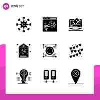 Glyph Icon set. Pack of 9 Solid Icons isolated on White Background for responsive Website Design Print and Mobile Applications. vector