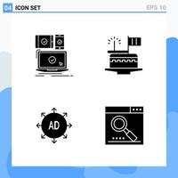 Modern 4 solid style icons. Glyph Symbols for general use. Creative Solid Icon Sign Isolated on White Background. 4 Icons Pack. vector