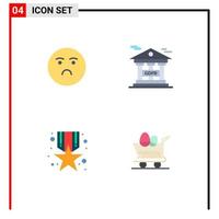 Set of 4 Commercial Flat Icons pack for emoji medal sad financial information protection prize Editable Vector Design Elements