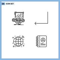 4 Universal Line Signs Symbols of game hub multiplayer back network Editable Vector Design Elements