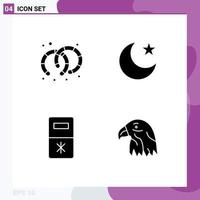 Mobile Interface Solid Glyph Set of 4 Pictograms of earrings animal moon fridge eagle Editable Vector Design Elements