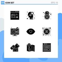 Modern 9 solid style icons. Glyph Symbols for general use. Creative Solid Icon Sign Isolated on White Background. 9 Icons Pack. vector