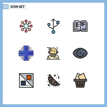 grupo de 9 signos y símbolos de colores planos de línea rellena para elementos de diseño de vectores editables del servidor de asesores informáticos del asesor analista