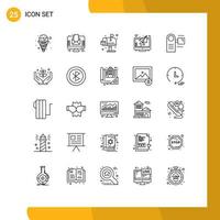 User Interface Pack of 25 Basic Lines of devices screen city reader message Editable Vector Design Elements