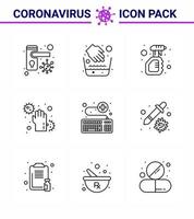 Novel Coronavirus 2019nCoV 9 Line icon pack infect disease cleaning dirty virus viral coronavirus 2019nov disease Vector Design Elements