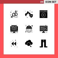 Solid Glyph Pack of 9 Universal Symbols of project engineer touch play automation projector Editable Vector Design Elements