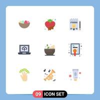 9 Universal Flat Color Signs Symbols of hospital upload vegetarian laptop bulb Editable Vector Design Elements