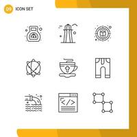 Editable Vector Line Pack of 9 Simple Outlines of tea internet building globe thinking Editable Vector Design Elements