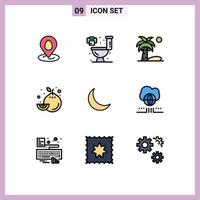 Set of 9 Modern UI Icons Symbols Signs for natural night coconut moon fruit Editable Vector Design Elements