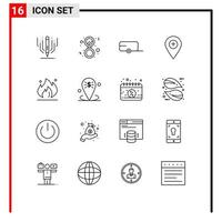 16 User Interface Outline Pack of modern Signs and Symbols of industry pin farmer marker location Editable Vector Design Elements