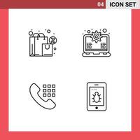 Group of 4 Filledline Flat Colors Signs and Symbols for bag dial tax setting keys Editable Vector Design Elements