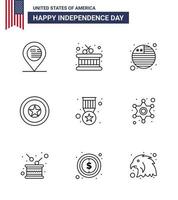 Big Pack of 9 USA Happy Independence Day USA Vector Lines and Editable Symbols of military badge flag award independence day Editable USA Day Vector Design Elements