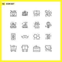 Pictogram Set of 16 Simple Outlines of money cash heart rate book party Editable Vector Design Elements