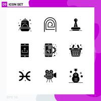 Group of 9 Solid Glyphs Signs and Symbols for mobile seal reader rubber legal Editable Vector Design Elements