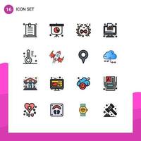 Set of 16 Modern UI Icons Symbols Signs for temperature design decoration cloudy graph Editable Creative Vector Design Elements