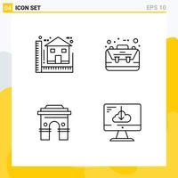 conjunto moderno de 4 pictogramas de colores planos de línea rellena de elementos de diseño de vector editables globales de maletín de inicio de comercio electrónico azul