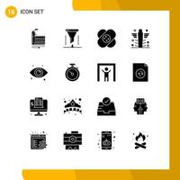 Set of 16 Vector Solid Glyphs on Grid for medical health filter care medical Editable Vector Design Elements