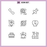 Group of 9 Outlines Signs and Symbols for human thumb pin likes pharmacy Editable Vector Design Elements
