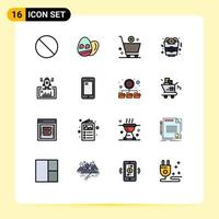 Mobile Interface Flat Color Filled Line Set of 16 Pictograms of startup project cart launch fast food Editable Creative Vector Design Elements