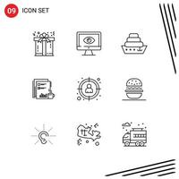 Pictogram Set of 9 Simple Outlines of newspaper market video financial vessel Editable Vector Design Elements