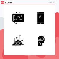 Modern Set of 4 Solid Glyphs Pictograph of chemistry gold study mobile cash Editable Vector Design Elements