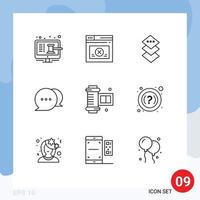 9 Universal Outlines Set for Web and Mobile Applications camera roll film ancient camera roll website message chat Editable Vector Design Elements