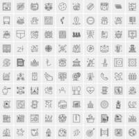 100 Universal Black Line Icons on White Background vector