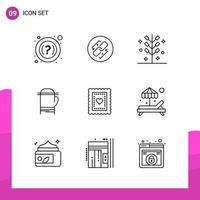 Outline Icon set. Pack of 9 Line Icons isolated on White Background for responsive Website Design Print and Mobile Applications. vector