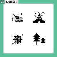 Set of 4 Modern UI Icons Symbols Signs for excavator process fire work development holiday Editable Vector Design Elements