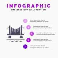 puente edificio ciudad paisaje urbano sólido icono infografía 5 pasos presentación antecedentes vector