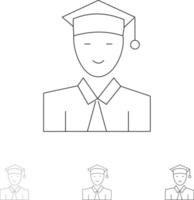 Student Education Graduate Learning Bold and thin black line icon set vector