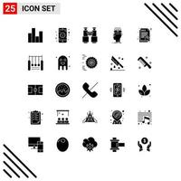 25 Universal Solid Glyphs Set for Web and Mobile Applications sharing head binoculars extraction camping Editable Vector Design Elements