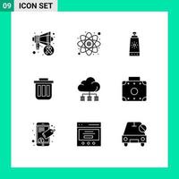 Pictogram Set of 9 Simple Solid Glyphs of office container beach can basket Editable Vector Design Elements