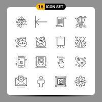 16 símbolos de contorno del paquete de iconos negros para diseños receptivos sobre fondo blanco. 16 iconos establecidos. vector