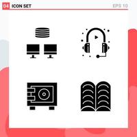 Collection of 4 Vector Icons in solid style. Modern Glyph Symbols for Web and Mobile. Solid Icon Sign Isolated on White Background. 4 Icons.