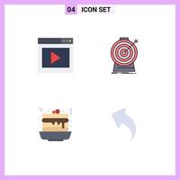 4 Creative Icons Modern Signs and Symbols of interface targeting media page focus fast food Editable Vector Design Elements