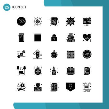 paquete de glifos sólidos de 25 símbolos universales de elementos de diseño de vectores editables cog de laboratorio de ciencia de la nube